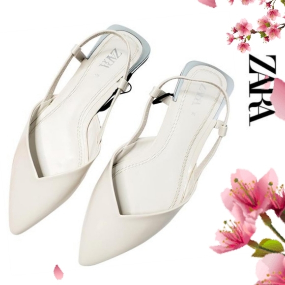 🔖Zara💋Ivory V-Cut Front Slingback Pointed Ballet Flat - Picture 1 of 8